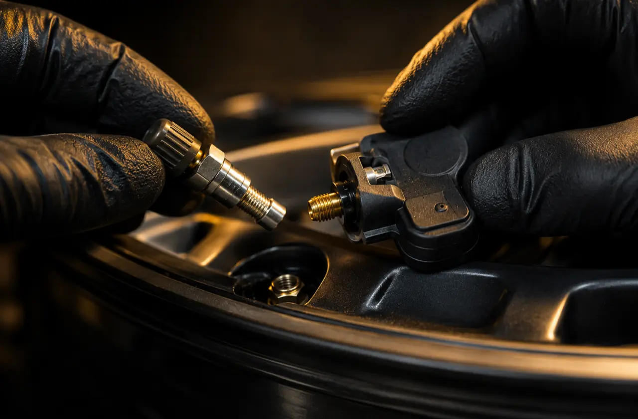 TPMS tyre pressure sensor being serviced at Prime Tyres Bolton